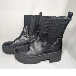 Zodiac Roxie Black Faux Leather Platform‎ Lug Sole Zip Ankle Boots Womens 7.5M